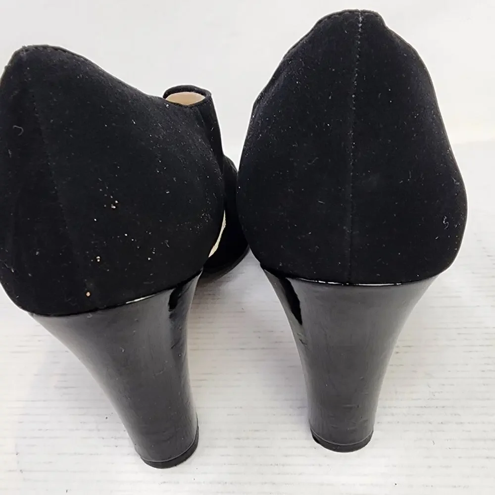 Lifestride Simply Comfort Black Suede Stretch Heels Peep‎ Toe Women's Size 7.5